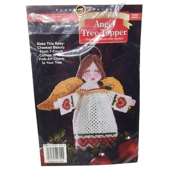Lot of 3 Plastic Canvas Kits Needlepoint Kit Angel Tree Topper Plant Flowers NIP - Picture 4 of 5